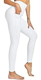 COOLOMG Damen Leggings Yoga Hose Hohe Taille Sporthose Laufhose Training&Fitness mit Taschen Weiß M