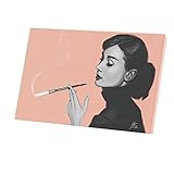 Audrey Hepburn Wandbild auf Leinwand, Schwarz auf rosa Hintergrund (62 cm x 40 cm)