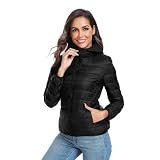 GOODSALEOK Leichte Daunenjacke üBergangsjacke Damen Kurze Gesteppte Winterjacke Mit Kapuze Winter-Geschenke Schwarz-L