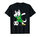 Tupfen Husky-Hund Brasilien Fußball Brasilianische Flagge T-Shirt