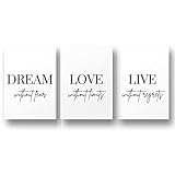 Freyheit | Premium Poster Set | stilvolles Bilder-Set für Wohnzimmer oder Schlafzimmer in schwarz-weiß | DIN A4 (21x30cm) | OHNE Bilderrahmen (Dream Love Live)