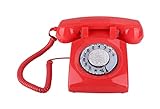 SGSG Vintage-Telefon mit Drehknopf, schnurgebundenes analoges Telefon, klassisches Heimtelefon-Netzwerktelefon mit Wähldrehung für Schlafzimmer/Büro Retro-Telefon (Rot)