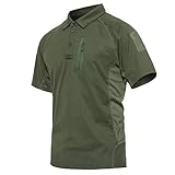 KEFITEVD Outdoorshirt Herren mit Zip-Tasche Kurzarm Golf Polo Sportshirt Taktisch Safari Shirt Sommer Wandershirt Casual Freizeitshirt Männer Dunkeloliv XL