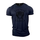 GYMTIER Victory Or Valhalla – Wikinger-T-Shirt für Herren, Bodybuilding, Gewichtheben, Strongman-Training, Activewear, navy, XL