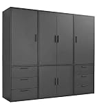 mokebo Kleiderschrank groß in Schwarz 6-türig & 6 Schubladen 'Der Grenzenlose' Schlafzimmerschrank modular & kombinierbar, Garderobenschrank, Flurschrank, Drehtürenschrank, Schrank 210x187x58 (BxHxT)
