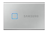 Samsung Portable SSD T7 Touch, 500 GB, USB 3.2 Gen.2, 1.050 MB/s Lesen, 1.000 MB/s Schreiben, Externe SSD Festplatte mit Fingerabdruckscanner für Mac, PC, Tablet, Konsole, Silber, MU-PC500S/WW