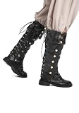 Piratenstiefel Überzug Mittelalter und Renaissance Kunstleder Kostüm Stiefel Zubehör über dem Schuh kniehoch mit Nieten (schwarz)