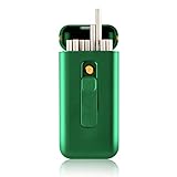 Zigarettenetui mit USB Lighter Zigarettenbox 20pcs 100mm Slim Zigaretten Portable Electronic Lighter Rechargeable Windproof Flameless(Grun)