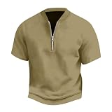 SOOUICKER Funktionsshirt Herren Kurzarm mit Reißverschluss Sport Tshirts Herren Oversized Poloshirt Herren Zip Ohne Kragen Oversized Tshirt Herren Gym Poloshirts für Herren S
