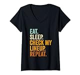 Damen Eat Sleep Check My Line-up Repeat | Fantasy Football T-Shirt mit V-Ausschnitt