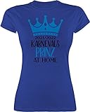 Karneval & Fasching Kostüm Outfit - Karnevals Prinz at Home 2021/2022 - schwarz - L - Royalblau - Karneval - L191 - Tailliertes Tshirt für Damen und Frauen T-Shirt