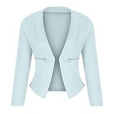 Ybing Discounter Blazer Damen Kurz Elegante Crop Anzugmantel Einfarbig Geschäft Büro Jacke Schlank Blazerjacke mit Reißverschluss Taschen Leichte Cardigan Anzugjacke Klassisch Arbeitsjacke Lang