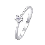 RWCCCRW 0,1 ct Eheringe Jubiläum Moissanit, runder Schlichter Solitär-Ring aus Weißgold für D