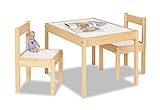 PINOLINO Kindersitzgruppe Olaf, 3-teilig, aus Holz, 2 Stühle und 1 Tisch, für Kinder ab 2 Jahren, klar lackiert und Dekor Uni, weiß