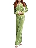 Damen Samt 2-teiliges Kleidungsset, Langarm Reißverschluss / Unterseite Hoodie Sweatshirts und Sweatpants Outfits Trainingsanzug Set, #1 Hellgrün, 36