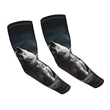 LHBWCVN Wolf at Night Armstulpen für Herren und Damen, kühlende Sonnenschutz, UV-Sonnenschutz, Sport-Komp