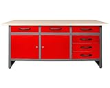 Ondis24 Werkbank rot Werktisch Packtisch 6 Schubladen Werkstatteinrichtung 160 x 60 cm Arbeitshöhe 85 cm