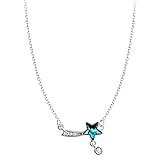 BigBigHundred Blau Aurora Kristall Diamant Pentagramm Halskette Schmuck Für Frauen Geschenke Schöne Frau Schmuckzubehör - Silber
