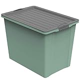Rotho Compact Aufbewahrungsbox 70l mit Deckel und Rollen, Kunststoff (PP recycelt) BPA-frei, grün/anthrazit, A3/70l (57,0 x 39,5 x 43,5 cm)