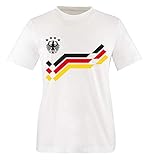 EM 2016 - Retro-Trikot - Deutschland - 12 - Kinder T-Shirt - Weiss/Schwarz-Rot-Gelb Gr. 152-164