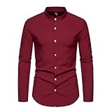 Vhersily 2025 Angebote - Herrenhemd Langarm Elegant Koreanischer Kragen Slim Fit Casual Baumwolle Elastische Hemden bügelfrei mit Tasche S-4XL Regular Hochzeit Klassische Business Zeremonie, Wein I, S