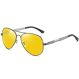 DUCO Herren und Damen Pilotenbrille Nachtfahrbrille mit Leichte Metallrahmen Nachtsichtbrille Autofahren Anti Glanz Polarisiert KontrastBrille 3026 (Gunmetal)