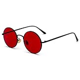 Inlefen Sonnenbrille Männer Frauen Runde Retro Vintage Kreis Stil Sonnenbrille Farbige Metallrahmen Brillen Schwarz Rot