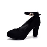 Damen Chunky High Heel Round Toe Oxfords Knöchelschnalle Riemen Mary Jane Party Dress Schuhe für Frauen Mädchen, Schwarz , 11