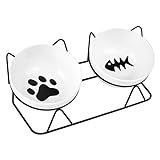 Trosetry Katzennäpfe, Doppel-Keramik-Haustiernäpfe mit 15° geneigtem erhöhtem Ständer für Futter und Wasser, Anti-Erbrechen, Katzennapf, ideal für Indoor-Katzen, Welpen und kleine Hunde