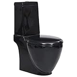 vidaXL Keramik Toilette Badezimmer Bad WC Spülkasten Waagerechter Abgang Doppel Spülung Schwarz