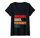 Damen Awesome Since February 1957 Vintage personalisierter Geburtstag T-Shirt mit V-Ausschnitt