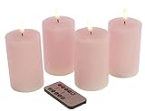 LED Echtwachskerzen 4er Set Größen Farben wählbar flackernde 3D Flamme Timer FB, Farbe+Größe:rosa 10x6.5cm