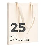 POLHIM® Qualität Baumwolltasche Jutebeutel 145 g/m2 Größe 38x42 cm langen Henkeln 70 cm Natur 100% Baumwolle. (25 Stück, Natur)