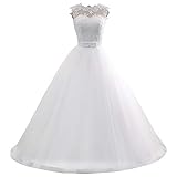 RONGLONG Dress and Wedding Dress Dress and Wedding Dresses Vintage Long Princess Women's Dress Lace, White, 34