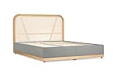 Japandi Doppelbett 180x200 cm - mit Bettkasten Stauraum & Lattenrost - Kopfteil aus Rattan - Skandinavisches & Japanisches Design fürs Schlafzimmer - Rahmen aus Holz