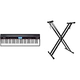 Roland GO-61P Digital Piano, Schwarz - Kabelloser Smartphone-Anschluss & RockJam doppelstrebig Keyboardständer verstellbar 29 cm bis 91 cm mit Riemen, um ein sicheren Tastatur Klavier Verriegelungs