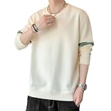 ZUOYIMEI Langärmeliges Sweatshirt Herren Lose Rundhals All-Match Pullover Herren Mode Sport Jugend Pullover Hoodie Herren Einfarbig Komfortabel Casual Sweatshirt Herren I-Apricot 5XL