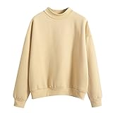 LRWEY Damen-Sweatshirt, langärmelig, einfarbig, Rundhalsausschnitt, modisches Sweatshirt, gelb, 48