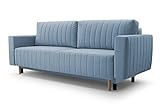 mb-moebel Schlafsofa Sofa aus Samt mit Schlaffunktion, Couch Klappsofa mit Bettfunktion und Bettkasten Couchgarnitur - Riven (Blau)