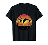 Delfin, Sonnenuntergang, Palme, Strand, Meer, Retro T-Shirt