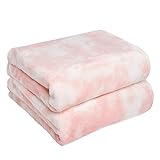 Dreamscene Ultra weiche Batikdecke | Plüsch-Fleece-Überwurf über Sofa Couch | Flauschige, gemütliche Reise-Tagesdecke, 120 x 150 cm – Blush Pink Weiß