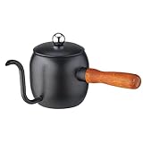 FCYIXIA Kaffeemaschine 500ml Edelstahl-Mini-Tropfen-Kaffeetopfkessel mit Holzgrifftopf Wasserkocher (Color : Black)