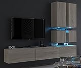 Furnitech Wohnwand Wohnzimmer | Wohnzimmer Möbel mit LED Weiß | Hängend Wohnwand Modern | Wohnzimmer Schrankwand mit Regale und TV Schrank (Future C77-M-S3 1A Sonoma Eiche)