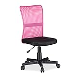 Relaxdays Bürostuhl, höhenverstellbarer Kinder Drehstuhl, ergonomisch, 90 kg belastbar, HxBxT: 102 x 55 x 55 cm, pink