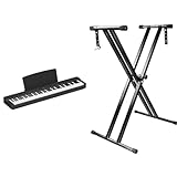 Yamaha P-225 Digital Piano, Schwarz & RockJam Double Braced Adjustable Keyboard Stand with Locking Straps