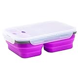 CHENCfanh Brotdose 1100ml 3 Zellen Silikon Faltbare Lunchbox Küche Klappbare Tragbare Bento Box Food Storage Container Umweltfreundliche Lunchbox (Color : Purple)