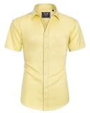Alimens & Gentle Herren Kurzarm Kleid Shirts Faltenfrei Solide Casual Button Down Shirts mit Tasche, D-hellgelb, Mittel