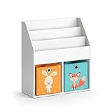 Vicco Kinderregal Luigi Weiß Spielzeugablage Bücherregal Aufbewahrungsregal Comic Regal für Kinder (Weiß (2 Fächer), mit Faltboxen (Fuchs/Hase))