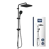 GROHE Vitalio 250, Duschsystem mit Umstellung, wassersparend-8l pro Min (für vorhandene Armaturen, Regendusche 2 Strahlarten, Brausestange 74cm), eckig, mattschwarz, 266962431