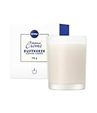 NIVEA Home Duftkerze mit dem unvergleichlichen Duft der NIVEA Creme, Brenndauer bis zu 24 Stunden, Aromatherapie-Kerze im hochwertigen milchig-weißen Glas, mittelgroß, 1 x 120g